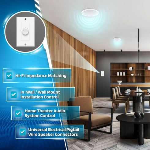 TNP Wall Mount Plate Volume Control Knob - 100W Flush in Wall Volume Control for Speakers, Audio Compatibility
