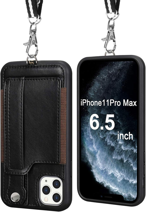 TOOVREN Phone Cover for iPhone 11 Pro Max, Wallet Case with Card Holder, PU Leather Kickstand, Adjustable Detachable