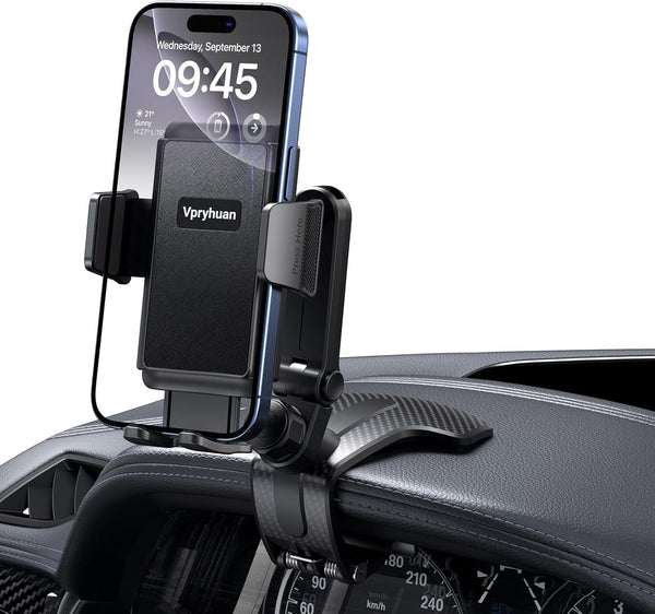 Vpryhuan Dashboard Car Phone Holder Mount with Anti-Drop Clip - 360 Rotation Multifunctional