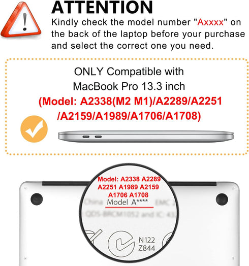 MacBook Pro 13 inch Case for M2 M1 A2338 A2289 A2251 A2159 A1989 A1706 2023-2016 with Touch ID, 6 in 1 Matte Clear