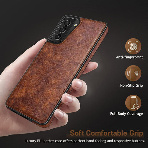 LOHASIC Galaxy S21 Plus Case 5G, Premium Leather Luxury PU Non-Slip Grip Shockproof Cover, Brown