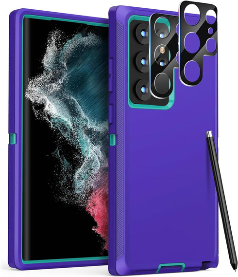 FEIYAR HOME Samsung Galaxy S22 Ultra Case, Military Grade Shockproof with 2 Camera Lens Protectors, Purple Green