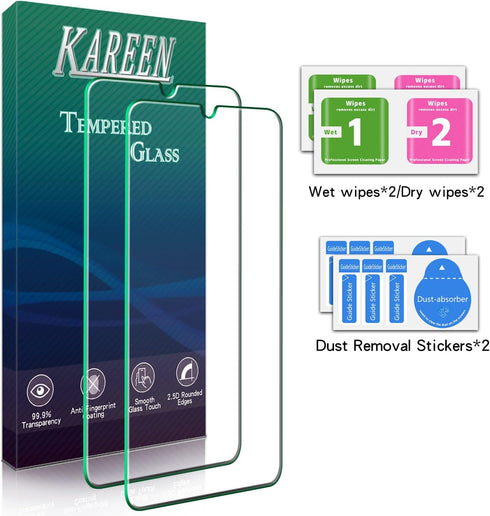 KAREEN 2 Pack Screen Protector for Samsung Galaxy A02s/A02, HD Tempered Glass, 9H Hardness, Anti-Scratch, Touch