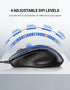 TECKNET 6-Button 4 5FT USB Wired Mouse, Corded Computer Mouse with Adjustable DPI, Optical Computer Mice with Ergonomic