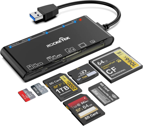 Rocketek xD-Picture Card Reader USB 3.0, Multi-Card Reader for xD/CF/MS/SD/TF, 7-in-1 Memory Card