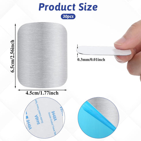 SULIKJHUI 30 Pack 2.56x1.77 Inch (0.02 Adhesive Metal Plate for Magnets, Metal Strips for Magnetic Mount, Steel Sheets