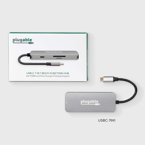 Plugable 7-in-1 USB-C Hub - Driverless, Compatible with Mac, Windows, Chromebook, USB4, Thunderbolt 4 (4K HDMI, 3 USB