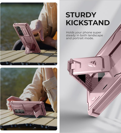 Dexnor Galaxy S24 Ultra Case, Shockproof Full-Body Bumper, Built-in Slide Camera Cover, Screen Protector, Kickstand,