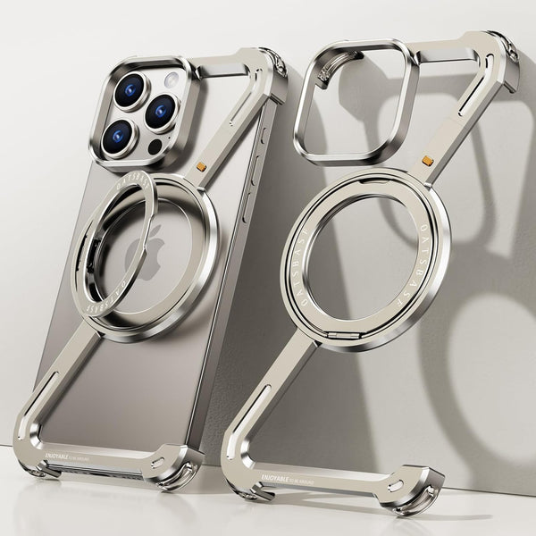 Z Case for iPhone 15 Pro Max, Frameless with MagSafe Kickstand, 360° Rotatable, Ultra Thin Metal Hard Case