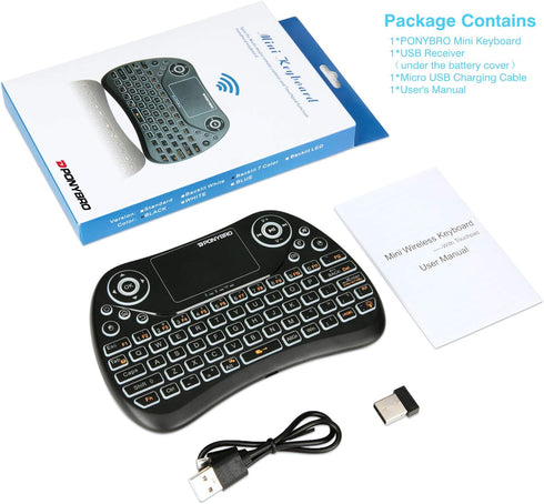 Mini Wireless Keyboard with Touchpad Mouse, 2.4GHz Portable Handheld Keyboard, RGB Backlit, Rechargeable Battery