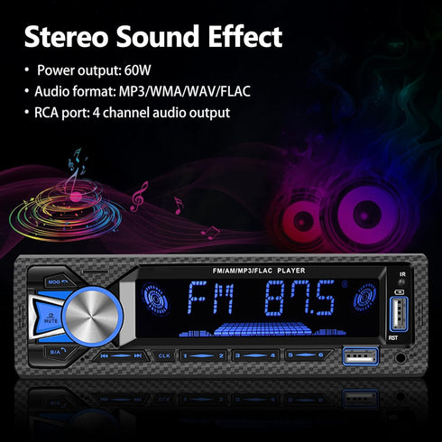 Single Din Car Stereo Marine Radio, Bluetooth Hands Free Calling with Digital LCD Display, MP3 Player