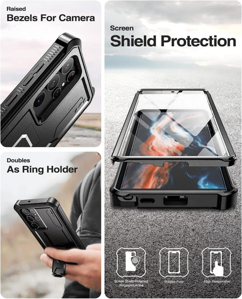 Dexnor Samsung Galaxy S22 Ultra Case, Built-in Screen Protector and Kickstand, Heavy Duty Protection