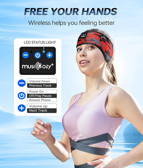 MUSICOZY Bluetooth Sleep Headphones Headband, Wireless Earbuds with Ultra-Thin HD Stereo Speaker