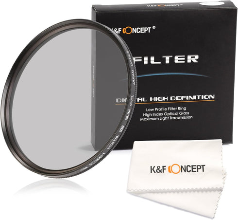 K&F Concept 37mm Polarizing Filter - Circular Polarizer 37mm Super Slim Multi Coated Glass CPL Filter + Microfiber