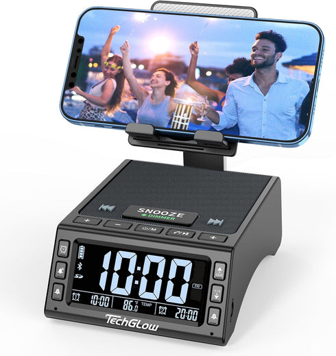 TechGlow Foldable Cellphone Stand with Bluetooth Speaker Charging Station - Birthday Gift Idea for Mom Dad, Cool Gadget
