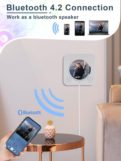 Portable Wall Mounted CD Player with Bluetooth, Homlab Mountable CD Music Player with HiFi Speakers and Remote