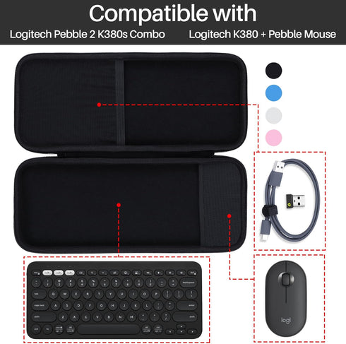 Hard Carry Case for Logitech Pebble Keys 2 Combo K380s K380 Wireless Keyboard + M350 Pebble Mouse (Black Case)