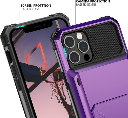 Nvollnoe for iPhone 12/12 Pro Case with Card Holder, Dual Layer Heavy Duty Shockproof Wallet Case with Hidden Slot