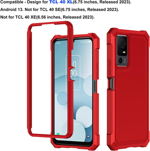Ailiber for Jitterbug Smart 4 Phone Case, TCL 40T/TCL 40XL Case with Screen Protector, Dual Layer Structure Protection, Shock-Absorbing Corner TPU Bumper, Slim Silicone Rugged Cover for TCL 40 XL-Red