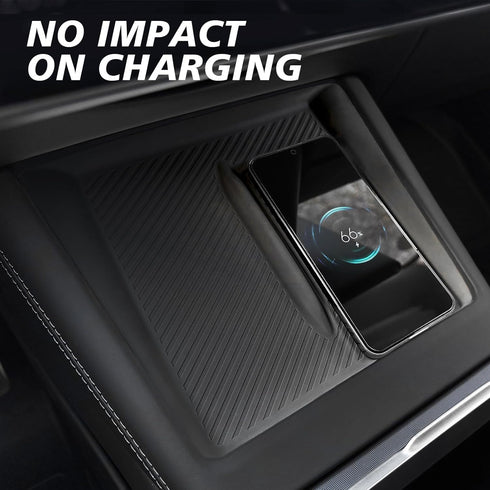 BestEvMod Non Slip Silicone Mat for 2024 Refreshed Tesla Model 3 Highland Center Console Phone Charge Area (Black)