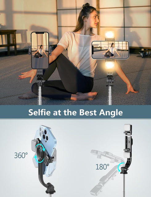 Pnitri 45'' 16/15 Max/15/14 Pro/14/13, S22/ S23 Selfie Stick Tripod with Light, Selfie Stick with Wireless Remote