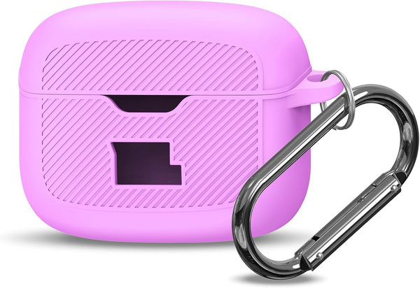 Silicone Case Compatible with Tune Buds, Shock Proof Waterproof Portable Cover with Metal Carabiner, Light Purple