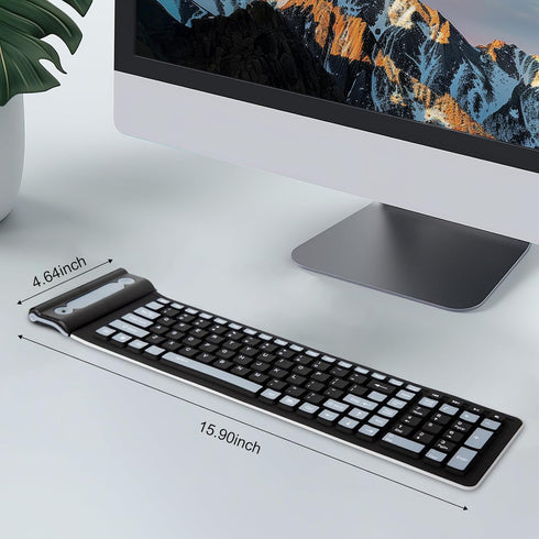 sungwoo Wireless Silicone Keyboard, 2.4GHz Wireless, Foldable Rollup Waterproof Dustproof Lightweight for Travel (Black)