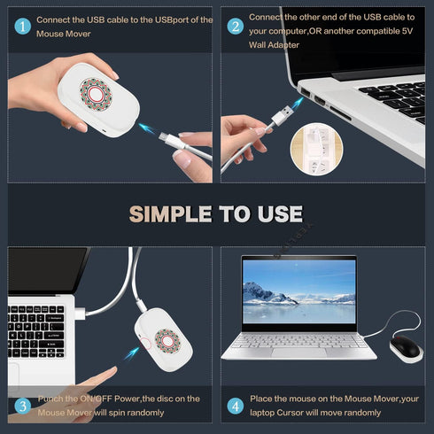 Mouse Jiggler, Undetectable Mouse Mover Simulator for Computer, Keeps PC Active, USB C to USB Adapter Included