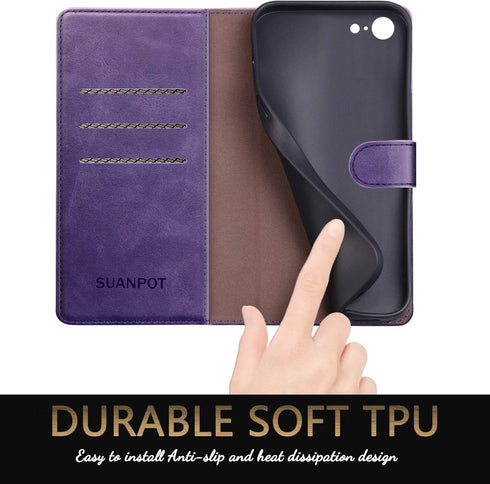 SUANPOT RFID Blocking Wallet Case for iPhone 7/8/SE2/SE 3rd 2020/2022, Flip Book PU Leather Cover for Apple iPhone SE3