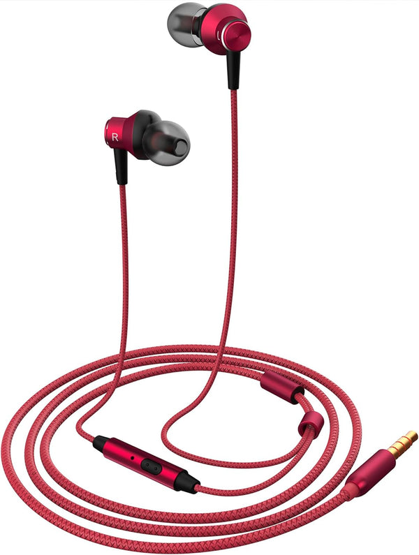 MR01 Wired in-Ear Headphones - Stylish, Comfortable, Noise-Isolating Earbuds with Microphone for iPhone, Samsung, Red.