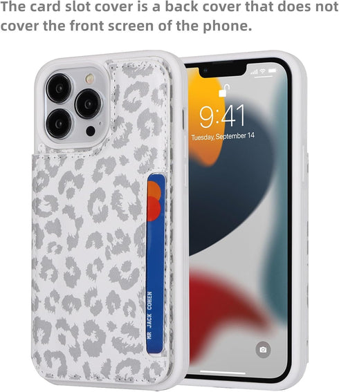 iCoverCase for iPhone 13 Pro Max, Wallet Case with Card Holder, RFID Blocking PU Leather Protective Case (Gray Leopard)