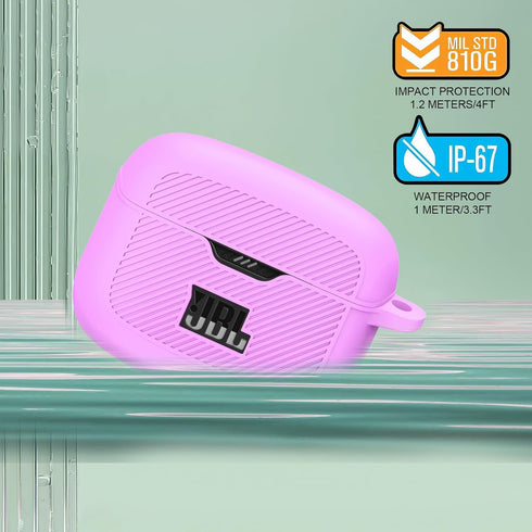 Silicone Case Compatible with Tune Buds, Shock Proof Waterproof Portable Cover with Metal Carabiner, Light Purple