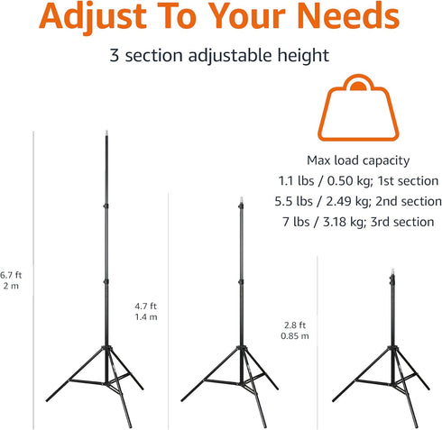 Amazon Basics 2.8-6.7 Pack 2, Portable Aluminum Photography Light Stand Tripod with Case, Adjustable Feet, of Black
