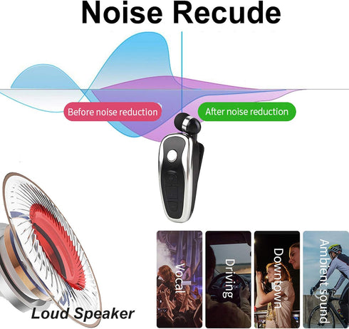 Retractable Wireless Headphone Headset, Lightweight V5.0 Noise Cancelling Mic Clip on Earpiece for Sports, Running,