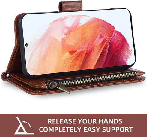 Asuwish Wallet Cover for Samsung Galaxy S21 5G 6.2 inch, Flower Leather Flip with Tempered Glass Screen Protector
