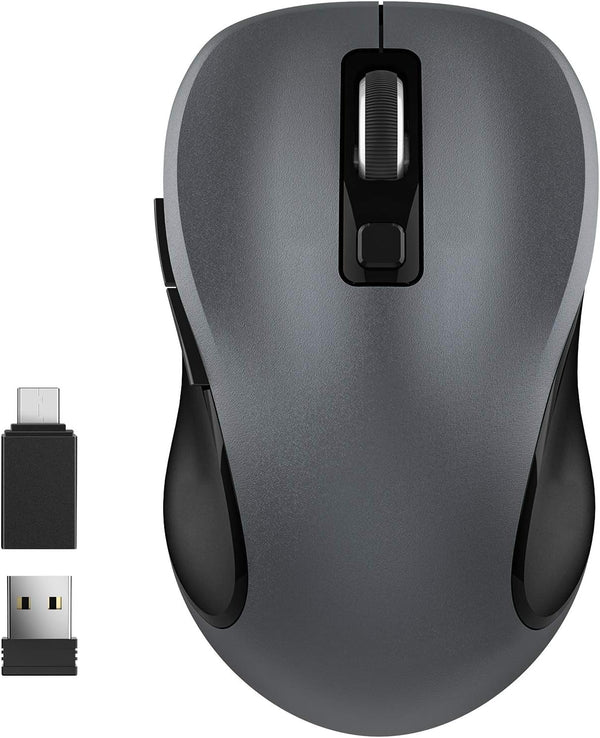 WisFox 2.4G Wireless Mouse for Laptop, Ergonomic Computer Mouse with USB Receiver and Type-C Adapter, 3 Adjustable