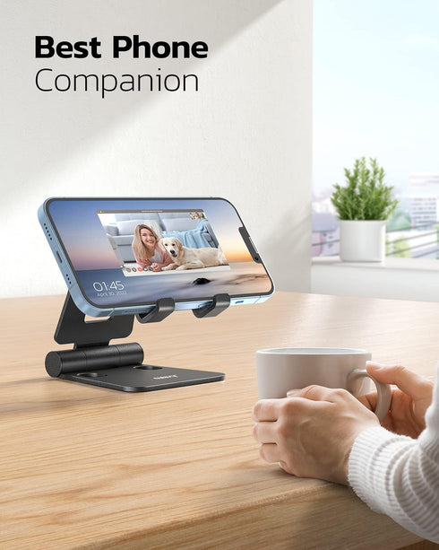 Nulaxy 2 Pack Dual Folding Cell Phone Stand, Fully Adjustable Foldable Desktop Holder Compatible with Phone 14 13 12 Pro