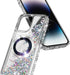 iPhone 15 Pro Max Magnetic Case with Tempered Glass Screen Protector, Glitter Floating Liquid Cute Design, Diamond