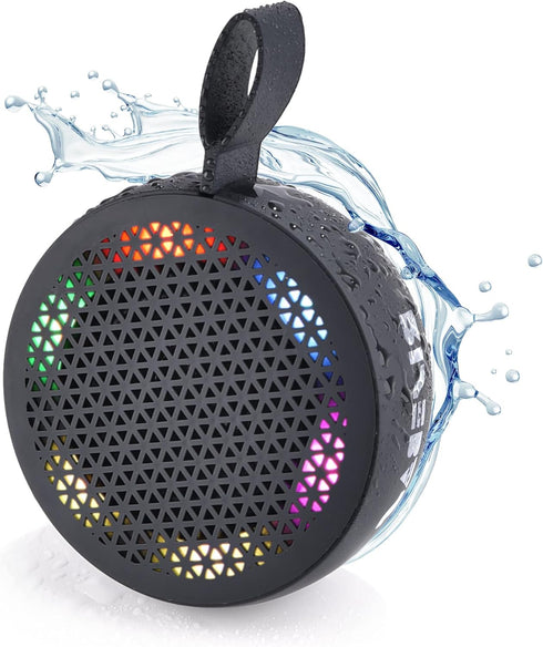 RISEBASS Water Resistant Bluetooth Shower Speaker, Handsfree Portable Speakerphone with LED Light for Bathroom, Beach