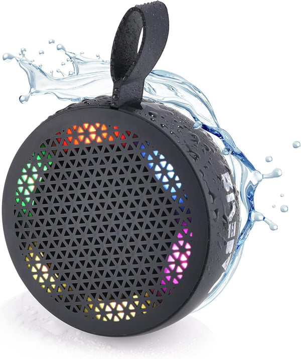 RISEBASS Water Resistant Bluetooth Shower Speaker, Handsfree Portable Speakerphone with LED Light for Bathroom, Beach