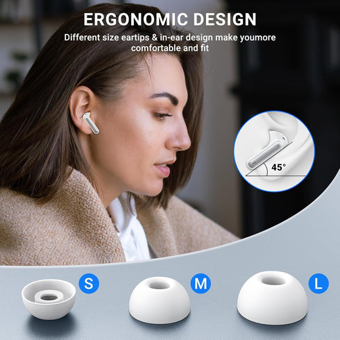 Wireless Earbuds, 2024 HiFi Stereo Headphones with 4 ENC Noise Canceling Mic, 42H Playtime, Bluetooth 5.3, White