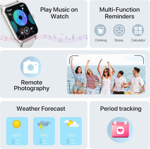 WalkerFit Smart Watch for Women, 1.84'' Big Screen Fitness Watch for Android, Running Smartwatch with Heart Rate