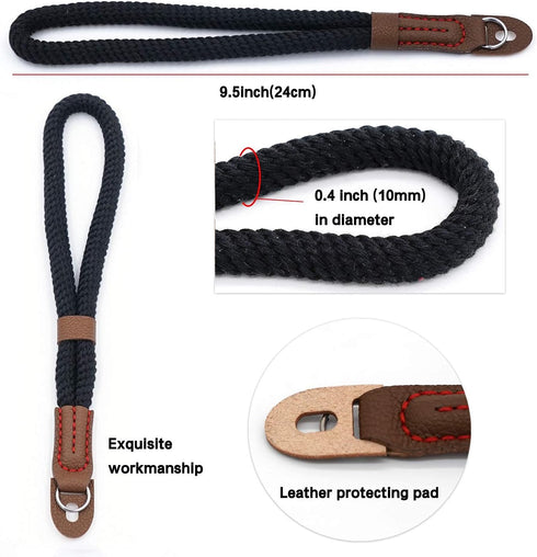 Comfortable Black Cotton Camera Hand Wrist Strap for Sony A7 A9 A6000 A6300 A6500 & Fujifilm X-T30 X-T20