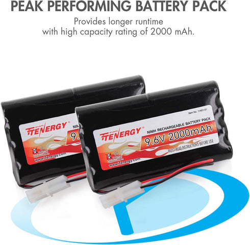 Tenergy 9.6V Flat NiMH Battery Packs - 2000mAh High Capacity 8-Cell Rechargeable Battery Pack for RC Car (2 Packs + 1
