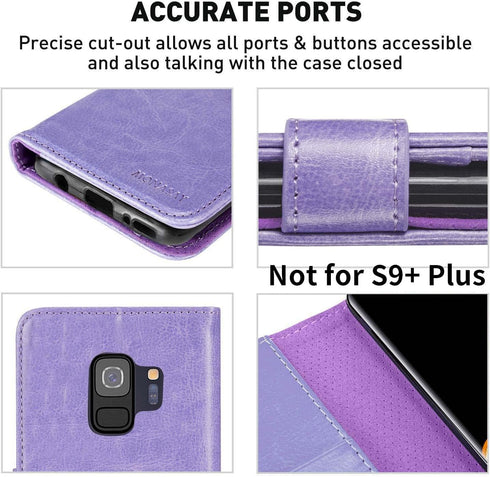 MONASAY Wallet Case for Galaxy S9, 5.8-inch, Flip Folio Leather Cover with Credit Card Holder, Lavenders [Screen