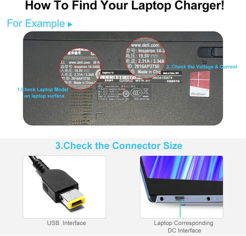 45W 20V 2.25A Adapter Laptop Charger Compatible for Lenovo Models ADLX45NLC3A, ADLX45NCC3A, ADLX45NDC3A, 45N0289