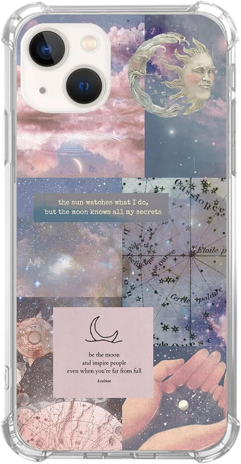 Celestial Collage Case for iPhone 13, Blue Aesthetic Design, Unique Trendy TPU Bumper Cover