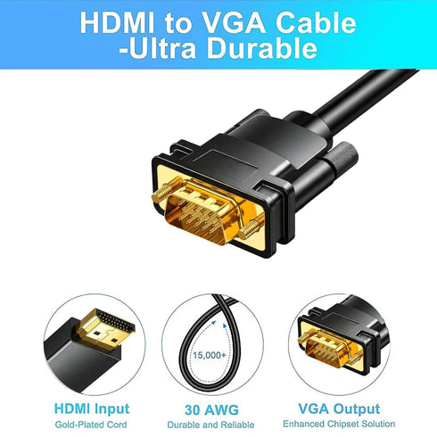6FT, 1080P@60Hz HDMI to VGA Cable Uni-Directional HDMI to VGA Adapter Cable Male to Male Video Cord Compatible