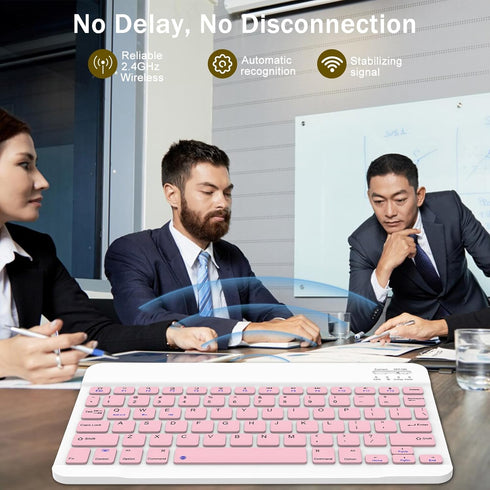 Rechargeable Bluetooth Keyboard and Mouse Combo, Ultra-Slim Wireless Set for Android, Windows, iPad, Pink