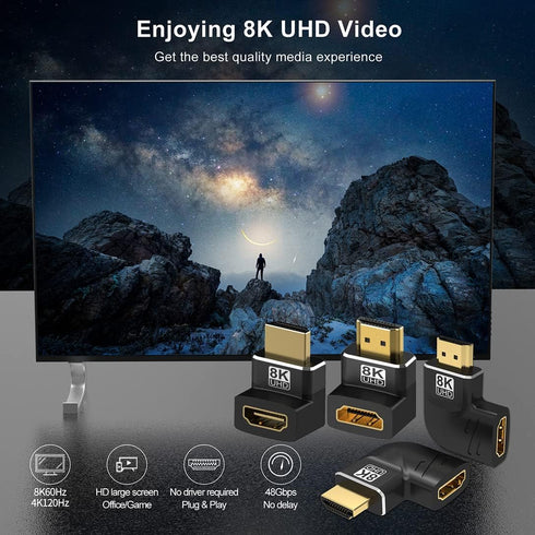 Warmstor 4 Pack 8K 2.1 90 270 8K@60Hz,4K@120Hz,HDR,eARC PS4 PS5 HDMI Male to Female Adapter Connector Up Down Left